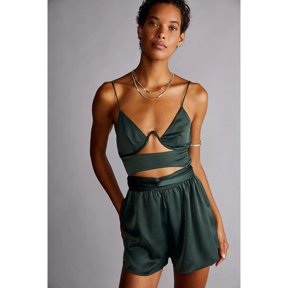 Free People Pants - Boskemper Romper in Deep Green Size Large